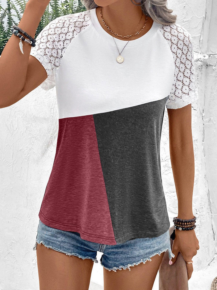 Color Block Raglan Sleeve Round Neck Tee - BELLATRENDZ