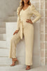 Belted Long Puff Sleeve V-Neck Jumpsuit - BELLATRENDZ