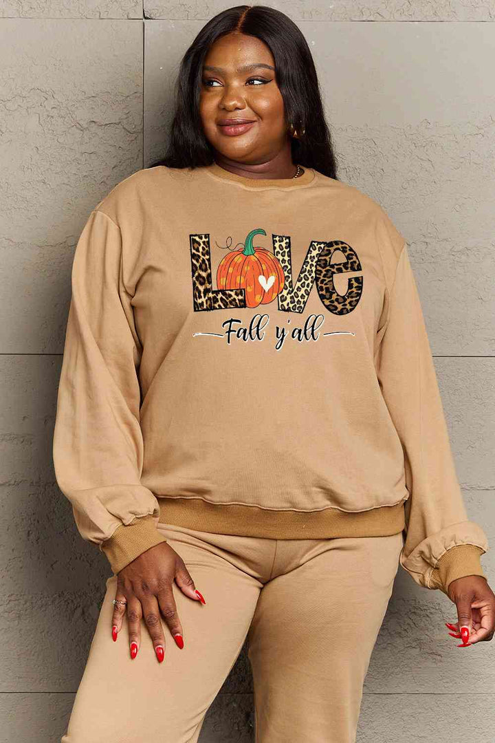 Simply Love Full Size LOVE FALL Y'ALL Graphic Sweatshirt