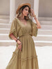 Tassel Trim Smocked V-Neck Short Sleeve Dress