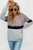 Leopard Color Block V-Neck Long Sleeve Top - BELLATRENDZ