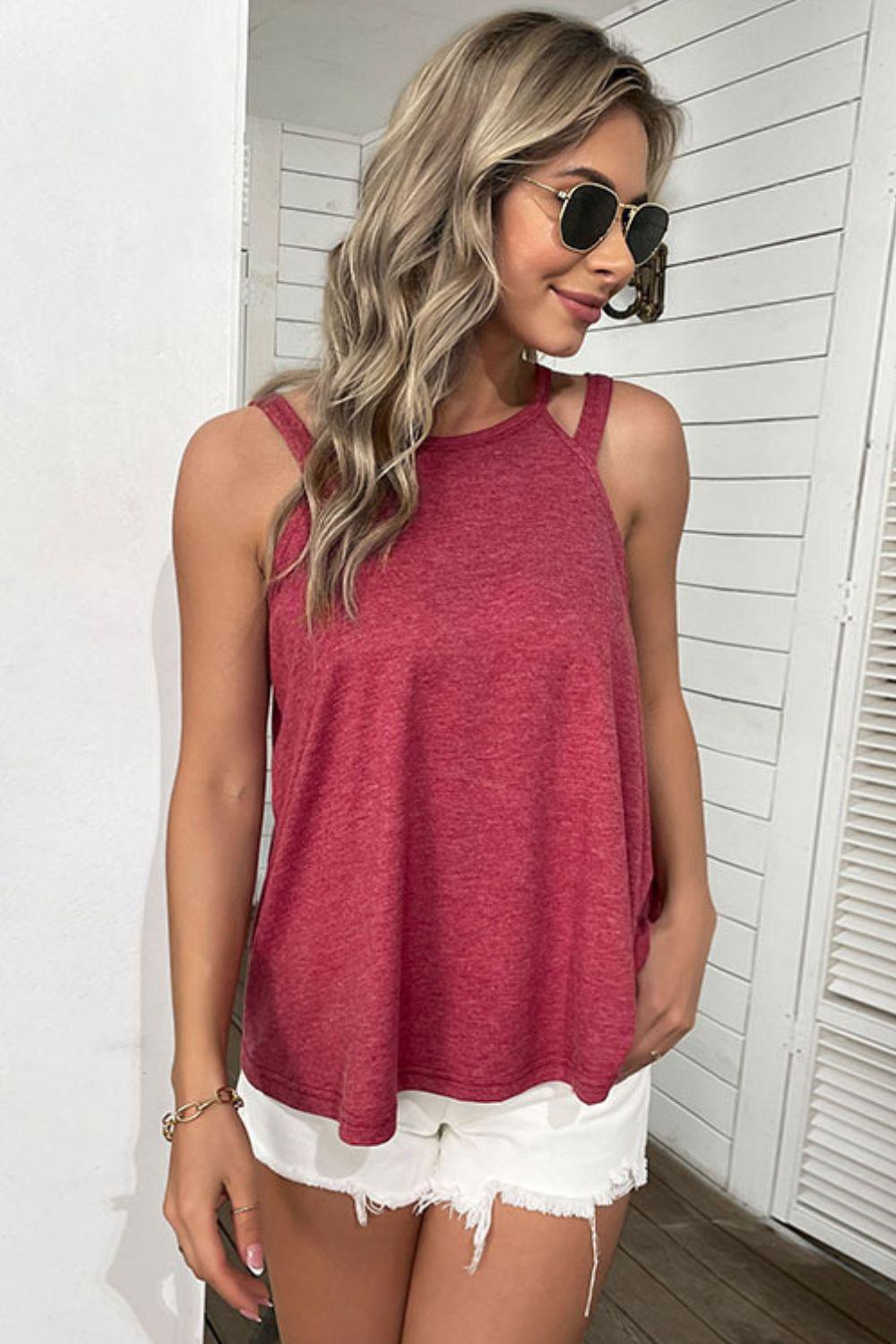 Cutout Round Neck Sleeveless Top - BELLATRENDZ