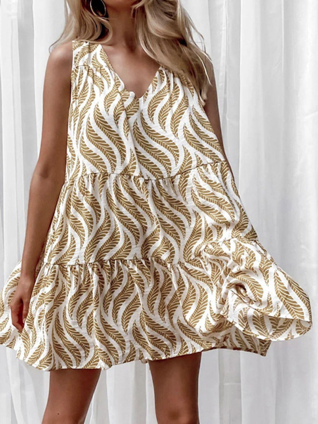 Printed V-Neck Sleeveless Mini Dress - BELLATRENDZ