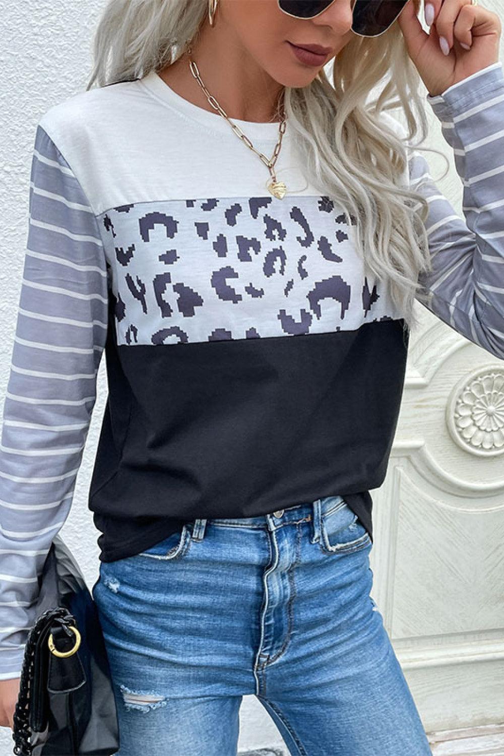 Mixed Print Round Neck Tee Shirt - BELLATRENDZ