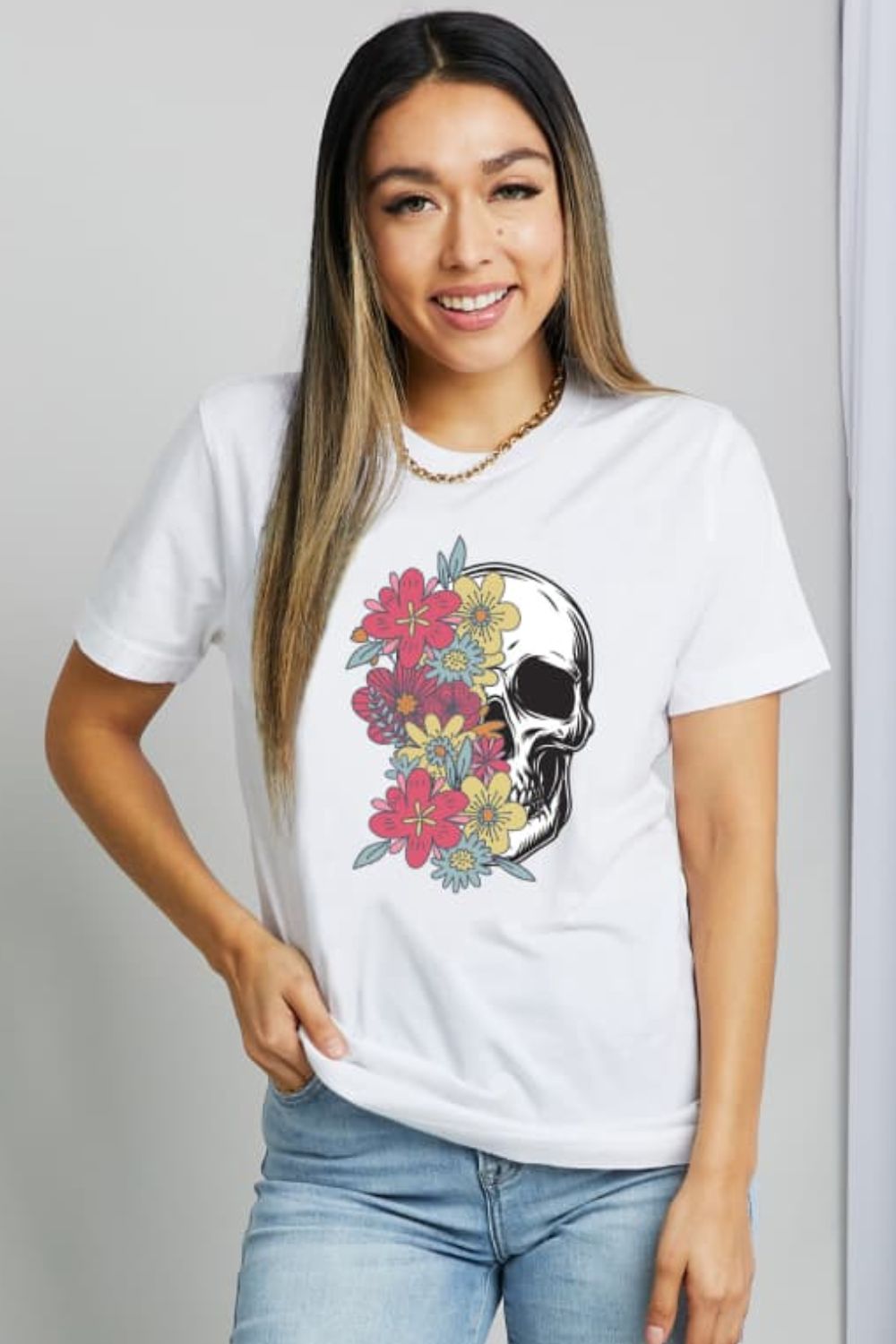 Simply Love Skull Graphic Cotton T-Shirt