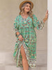 Plus Size Floral V-Neck Balloon Sleeve Midi Dress