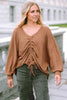 Drawstring Ruched V-Neck Blouse