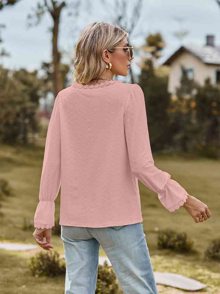 V-Neck Flounce Sleeve Blouse