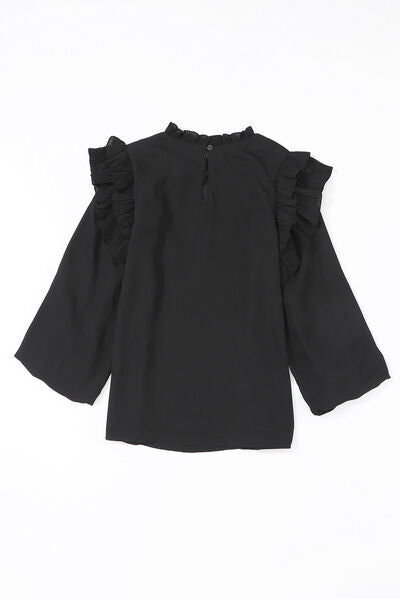 Ruffled Round Neck Long Sleeve Blouse