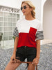 Striped Color Block Round Neck Tee - BELLATRENDZ