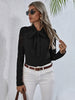 Tie Neck Spliced Lace Long Sleeve Top - BELLATRENDZ