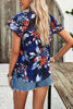 Printed Ruffled Mock Neck Blouse