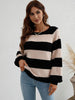 Striped Raglan Sleeve Ribbed Trim Knit Top - BELLATRENDZ