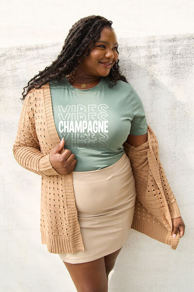 Simply Love Full Size CHAMPAGNE VIBES Round Neck T-Shirt
