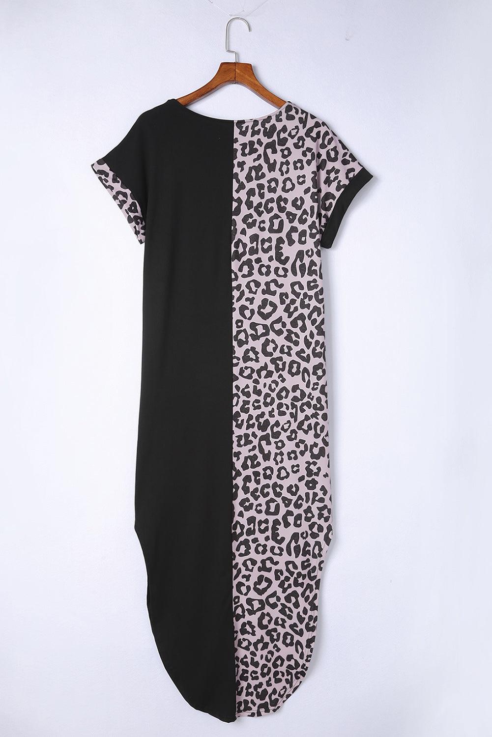 Leopard Color Block Split Dress - BELLATRENDZ