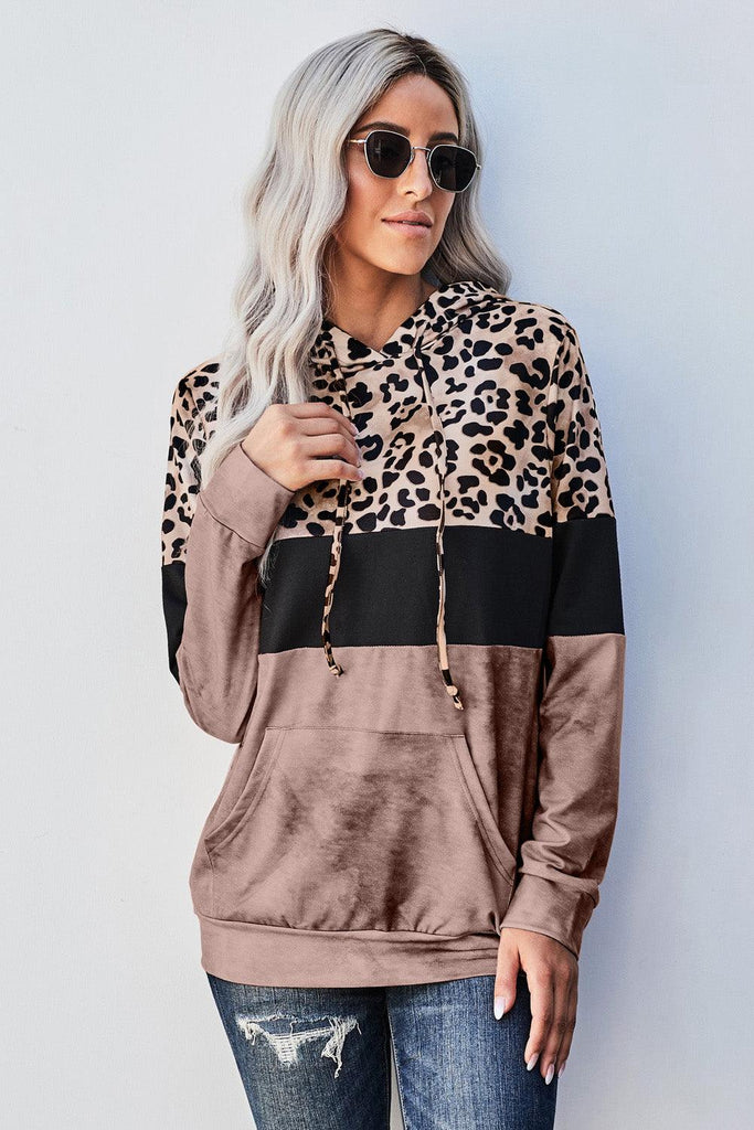 Leopard Color Block Hoodie - BELLATRENDZ