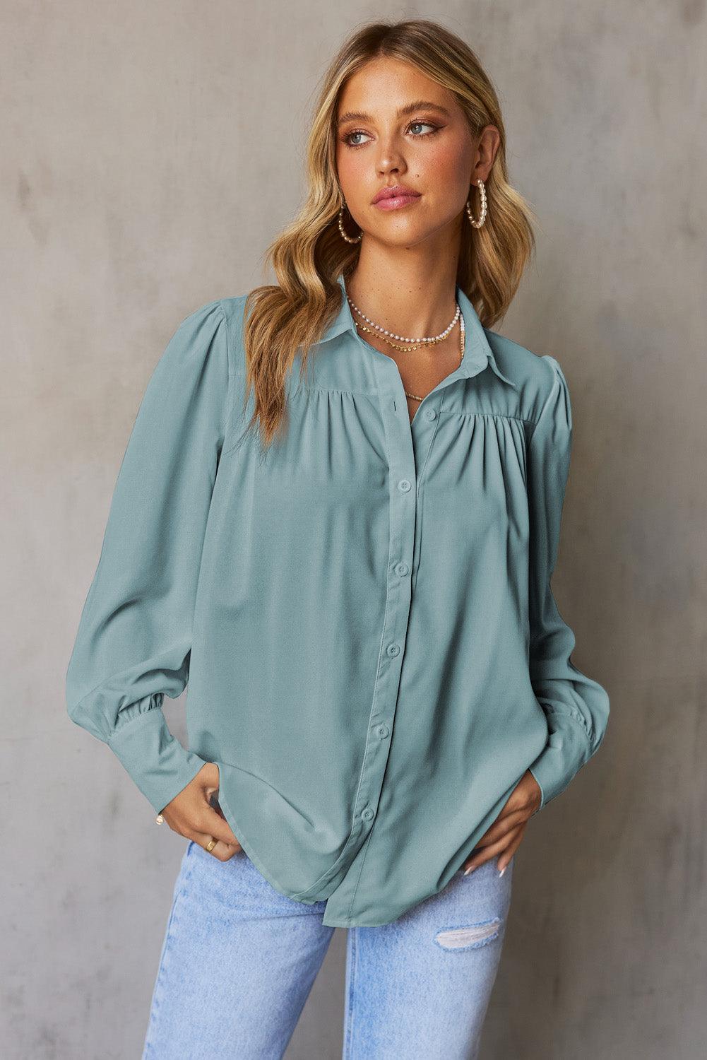 Gathered Detail Puff Sleeve Shirt - BELLATRENDZ