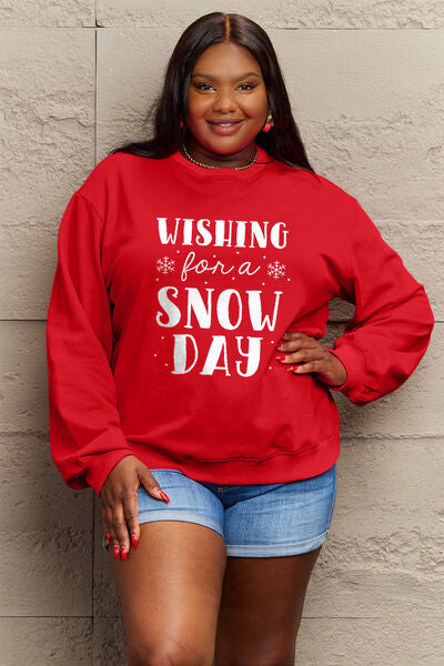 Simply Love Full Size WISHING FOR A SNOW DAY Round Neck Sweatshirt