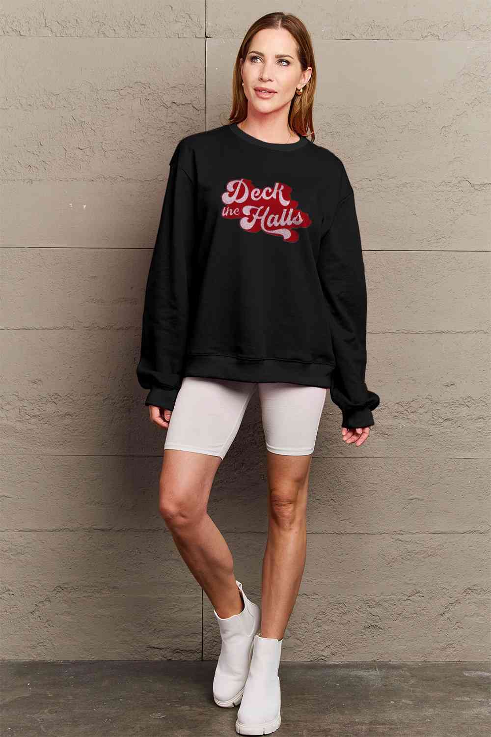 Simply Love Full Size DECK THE HALLS Graphic Sweatshirt