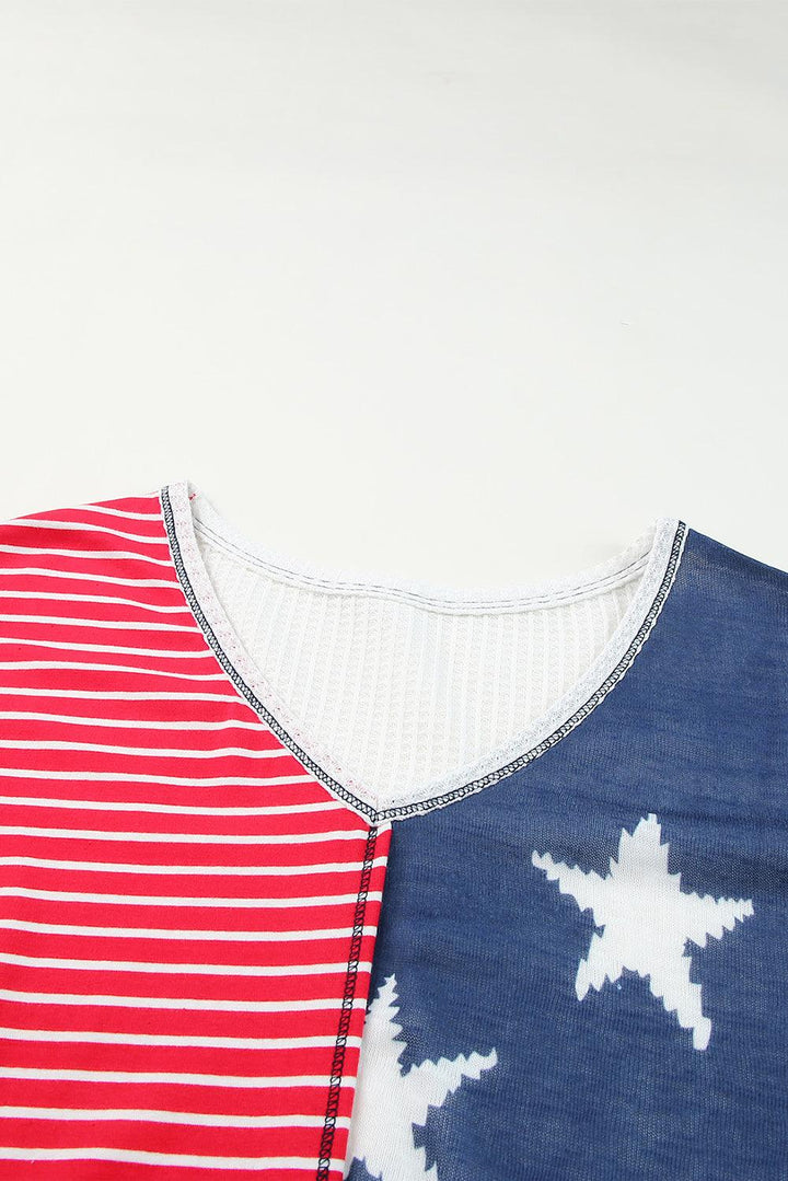 Star and Stripe V-Neck Top - BELLATRENDZ