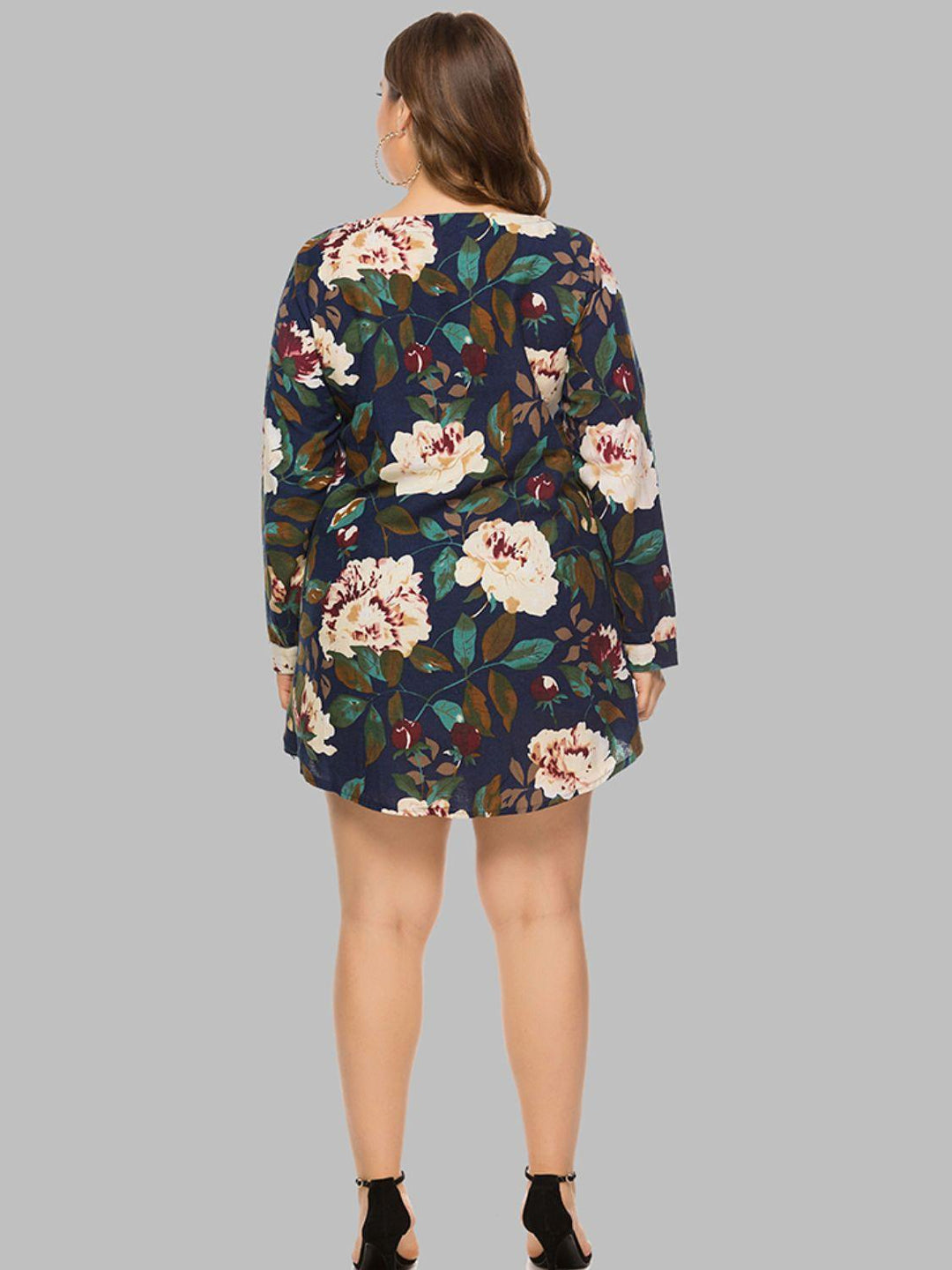 Full Size Floral Long Sleeve Mini Dress - BELLATRENDZ