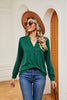 Buttoned Notched Neck Long Sleeve Top