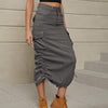 Drawstring Ruched Slit Denim Midi Skirt - BELLATRENDZ