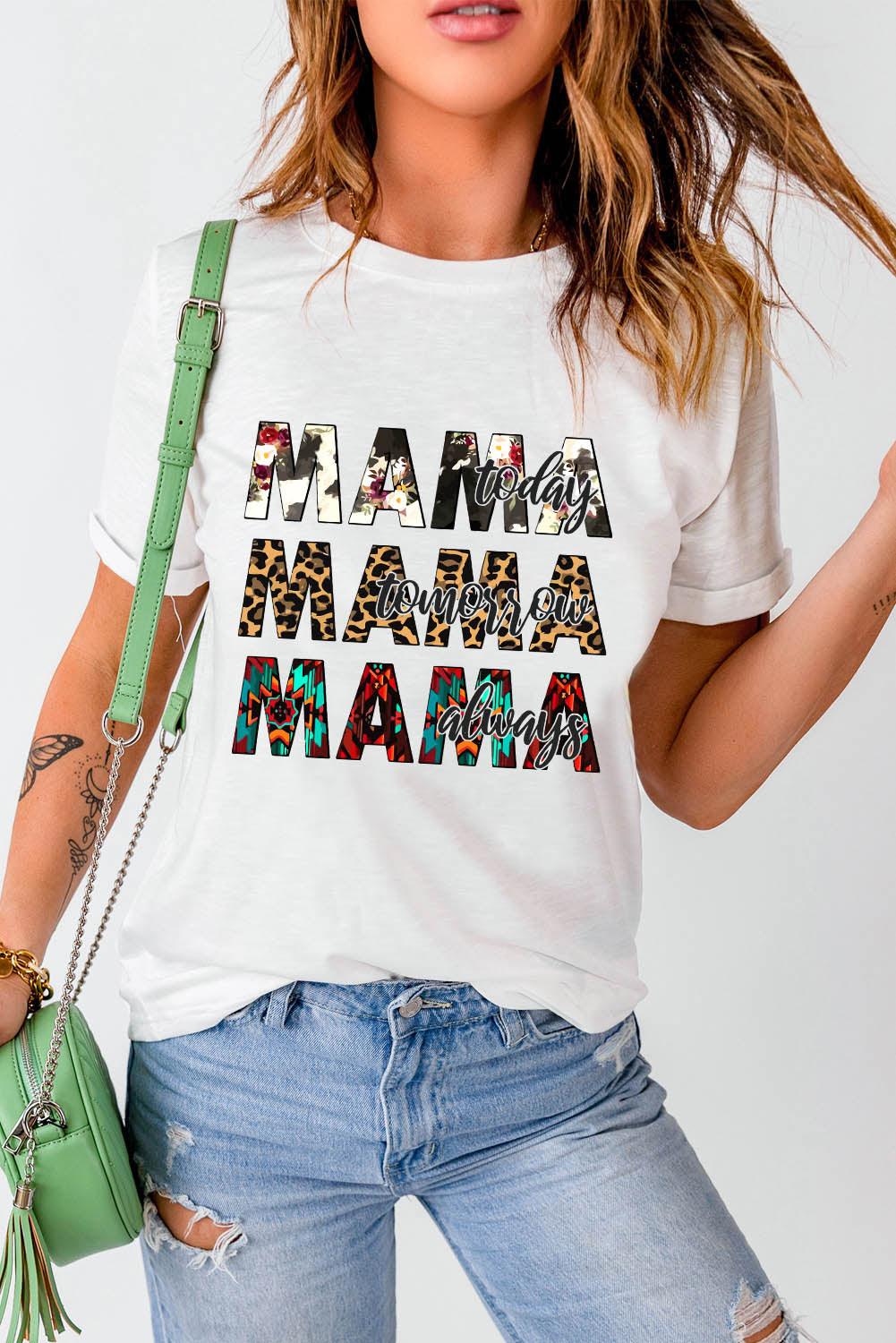 MAMA Graphic Cuffed Round Neck Tee Shirt - BELLATRENDZ