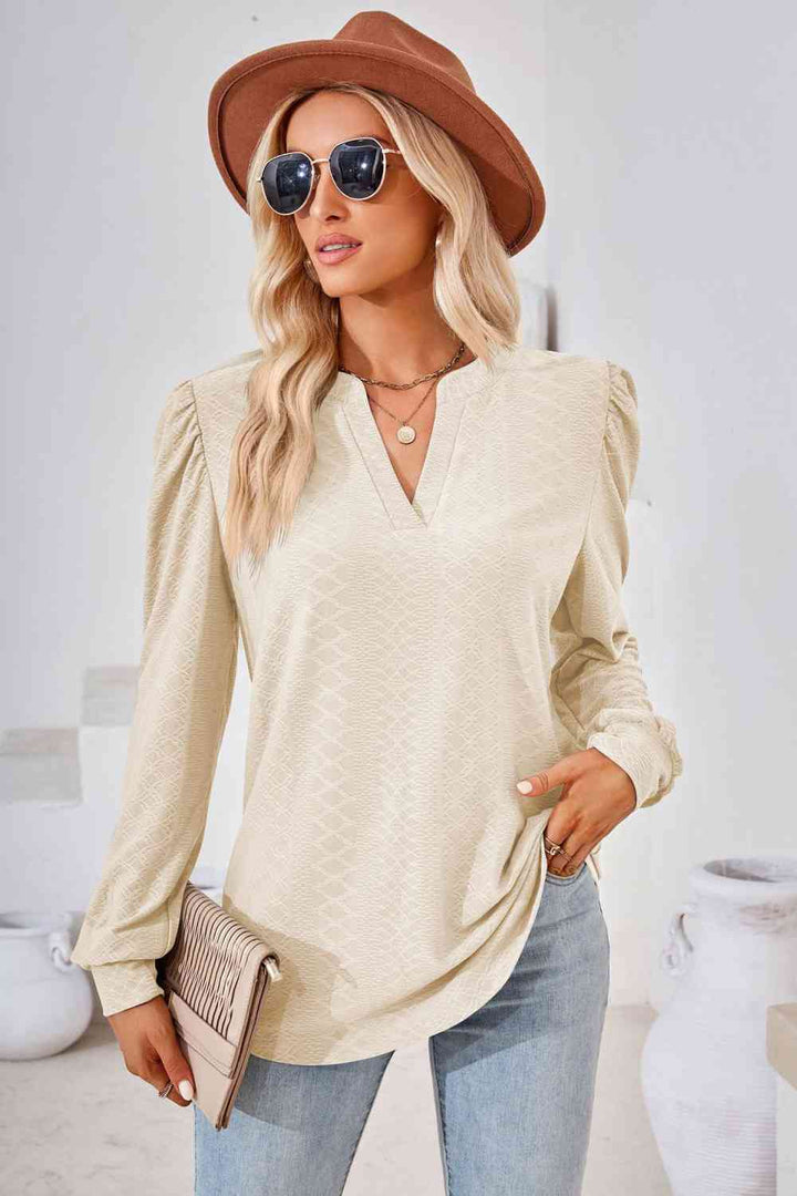 V-Neck Puff Sleeve Blouse