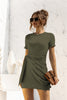 Round Neck Cuffed Sleeve Side Tie Dress