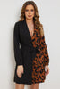 Leopard Color Block Belted Shawl Collar Dress - BELLATRENDZ