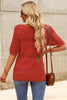 Openwork Round Neck Half Sleeve Knit Top