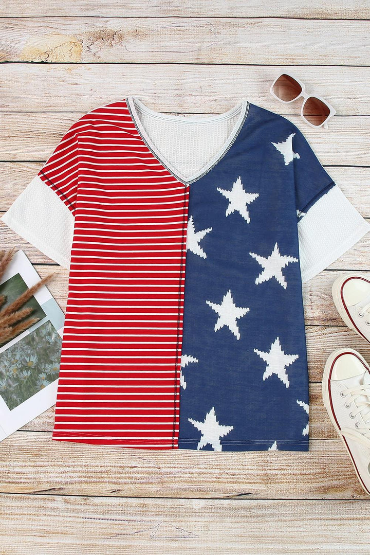 Star and Stripe V-Neck Top - BELLATRENDZ