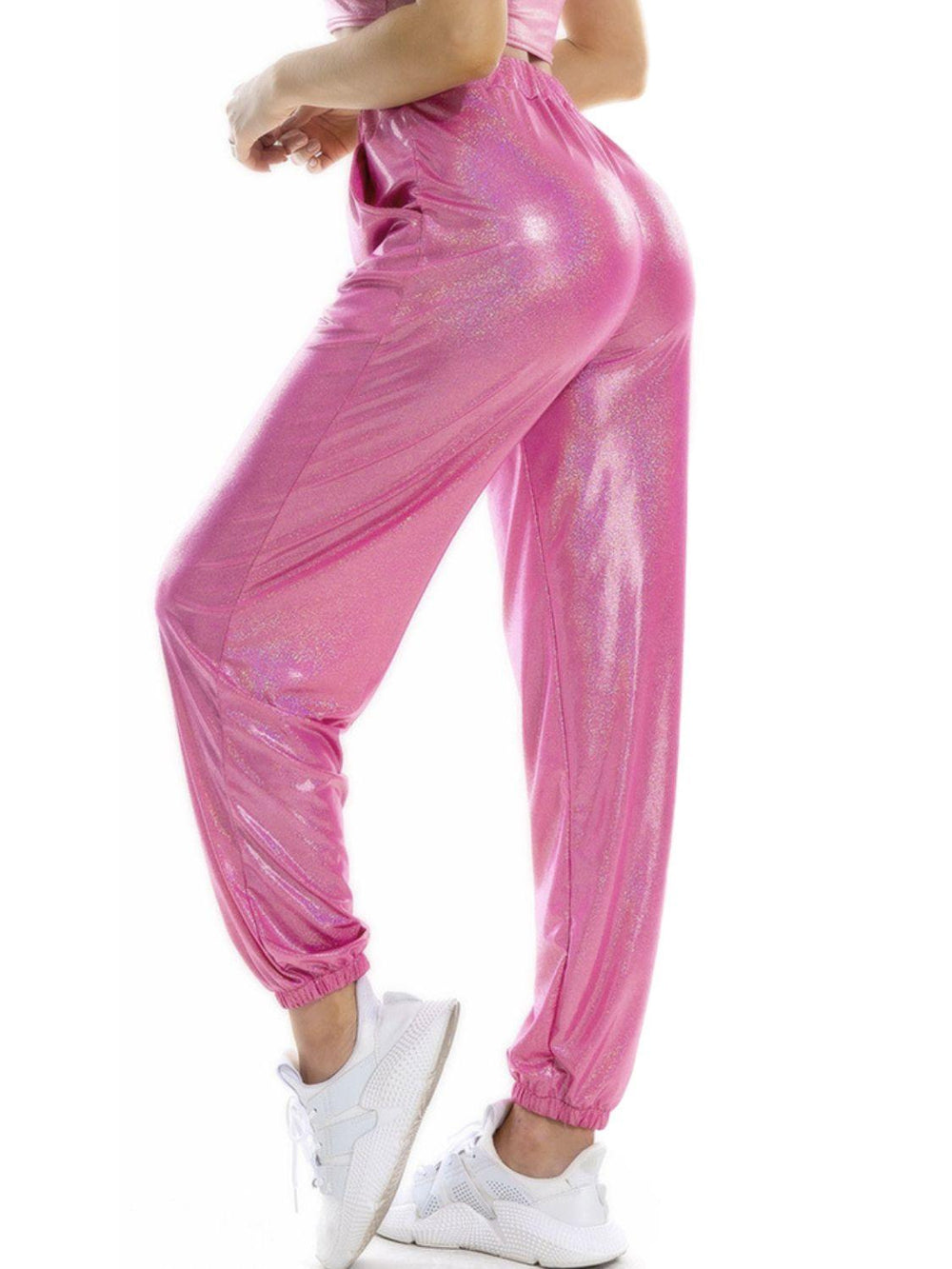 Glitter Elastic Waist Pants with Pockets - BELLATRENDZ