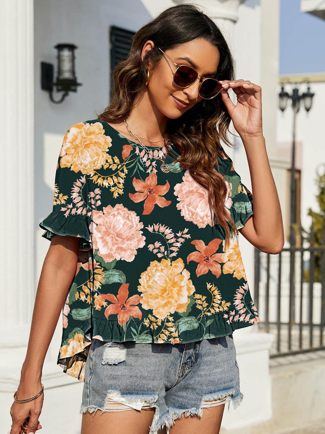 Floral Ruffled Flounce Sleeve Blouse - BELLATRENDZ