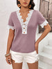 Decorative Button Spliced Lace Short Sleeve Top - BELLATRENDZ