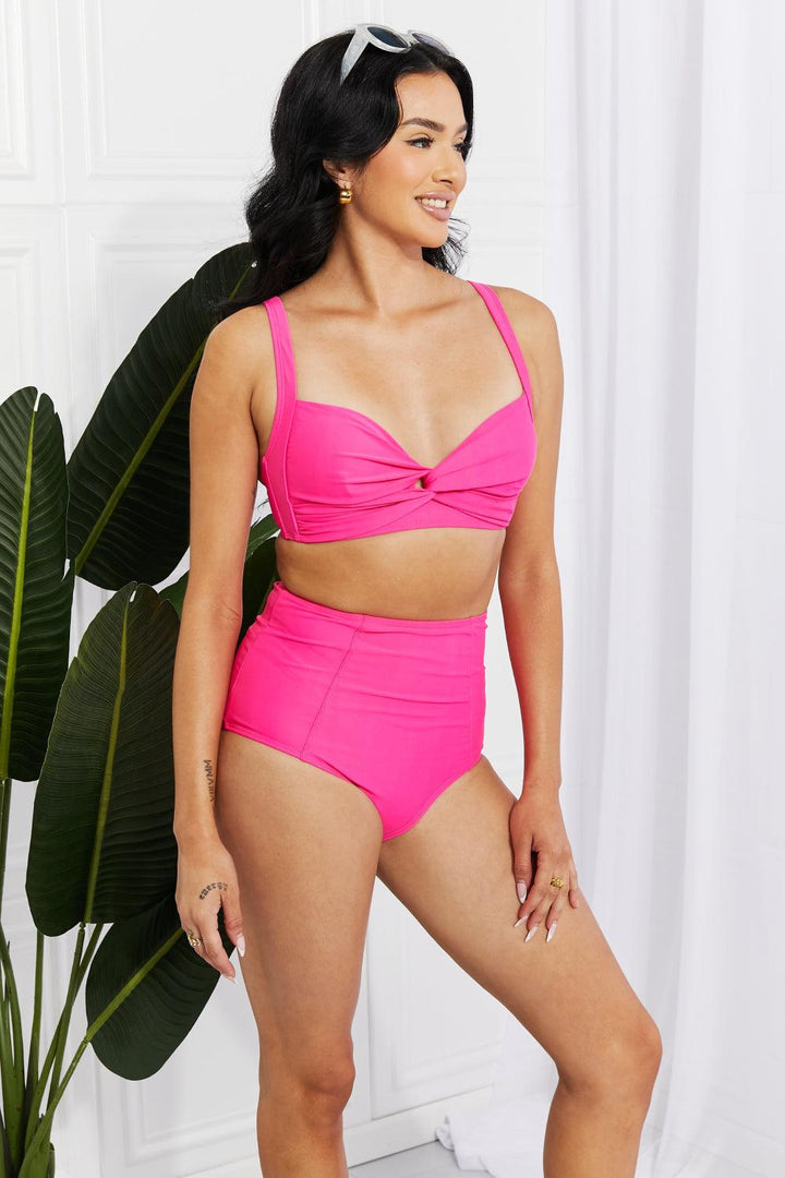 Marina West Swim Take A Dip Twist High-Rise Bikini in Pink - BELLATRENDZ