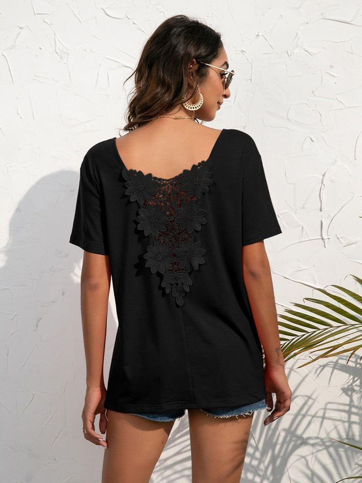 Lace Trim Short Sleeve Top - BELLATRENDZ