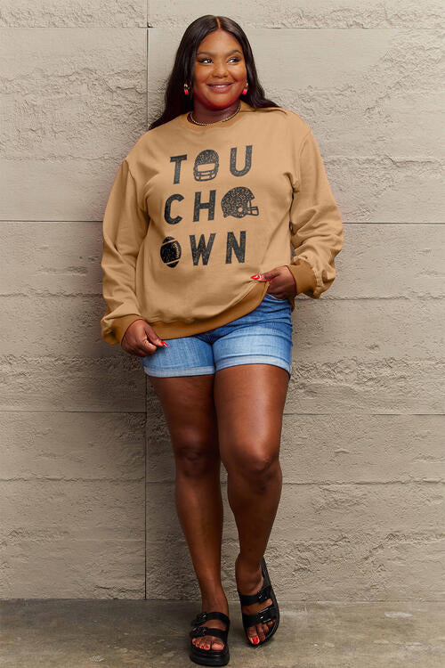 Simply Love Full Size TOUCHDOWN Long Sleeve Sweatshirt