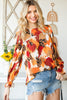 Printed Flounce Sleeve Buttoned Blouse - BELLATRENDZ