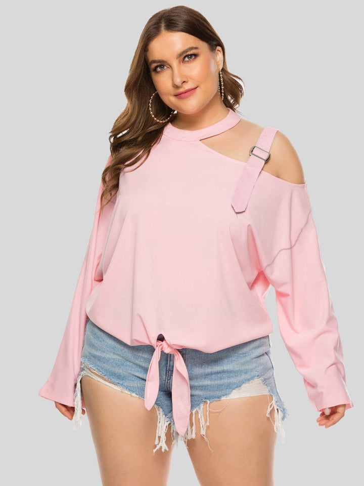 Plus Size Cold-Shoulder Tied Top - BELLATRENDZ