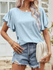 Round Neck Flutter Sleeve Blouse - BELLATRENDZ