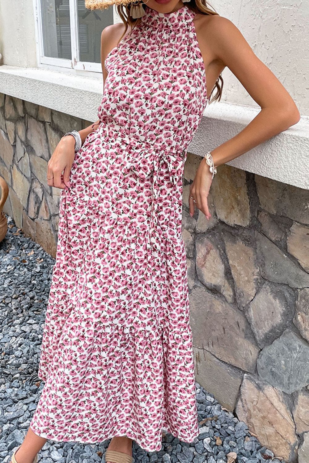 Floral Tie-Waist Tiered Dress