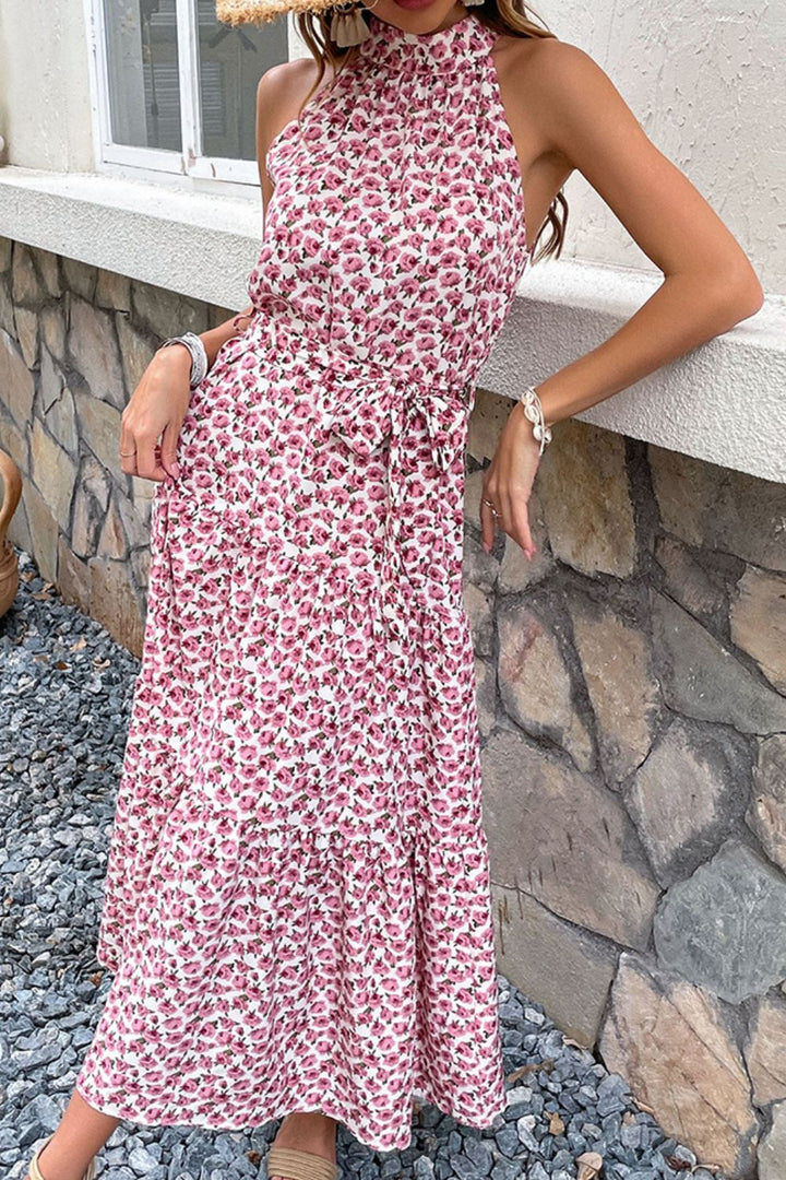 Floral Tie-Waist Tiered Dress