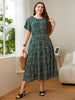 Plus Size Floral Round Neck Short Sleeve Midi Dress - BELLATRENDZ