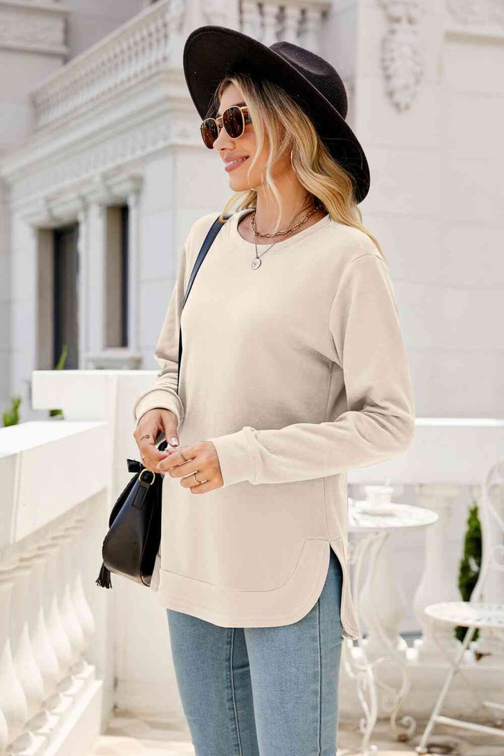 Round Neck Slit Tunic Top