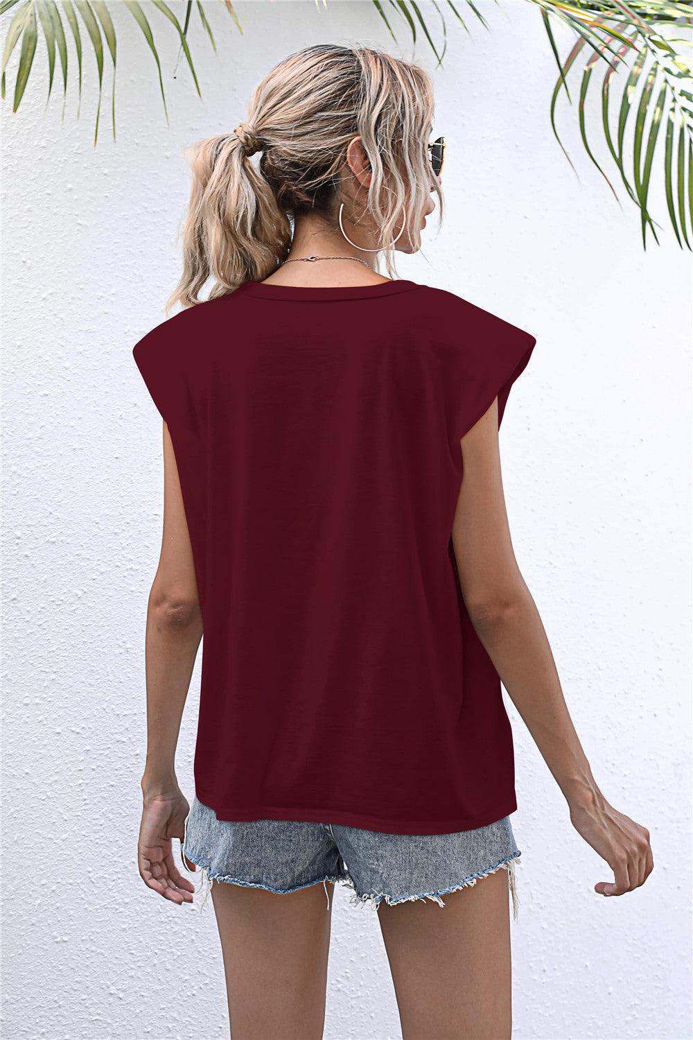 Round Neck Cap Sleeve Tee - BELLATRENDZ