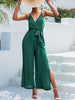 Tie Belt Spaghetti Strap Slit Jumpsuit - BELLATRENDZ