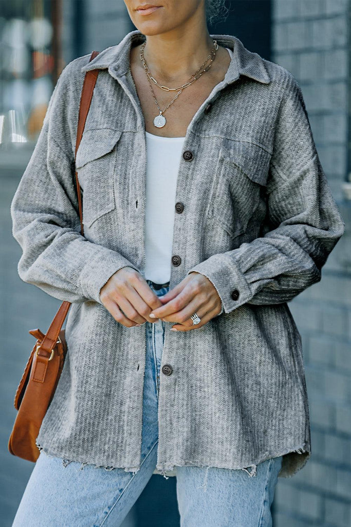 Textured Button Down Shirt Jacket with Pockets - BELLATRENDZ