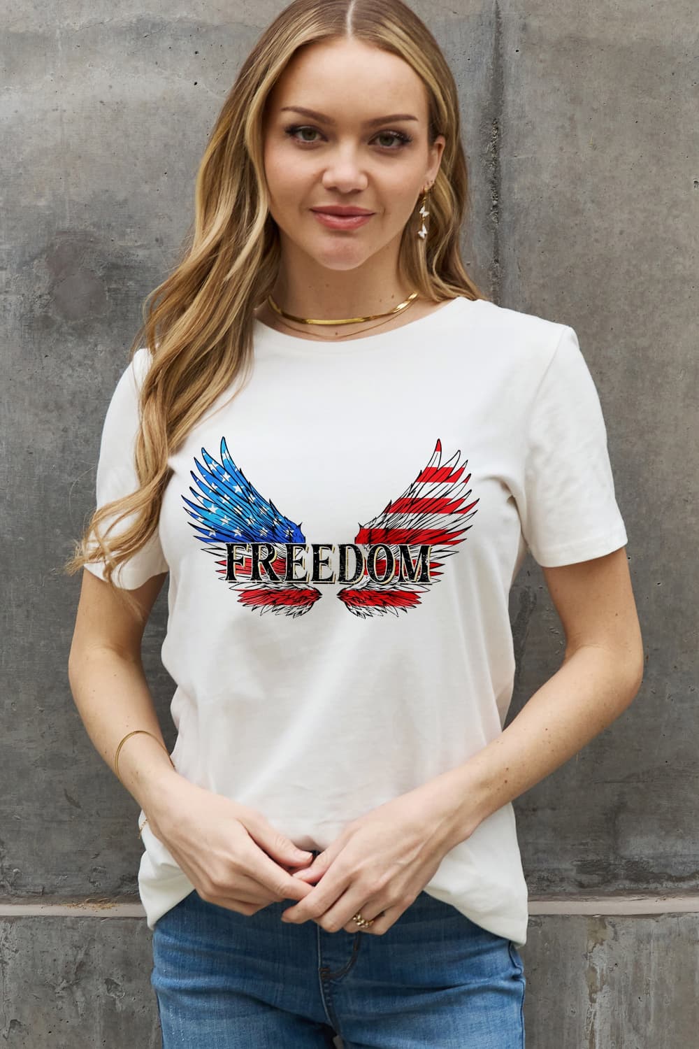 Simply Love Full Size FREEDOM Wing Graphic Cotton Tee
